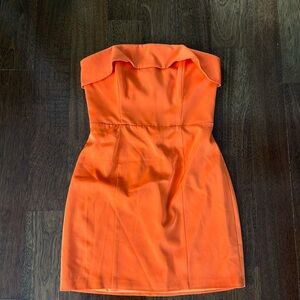 Meshki Orange Strapless Sheath Dress for Cocktail